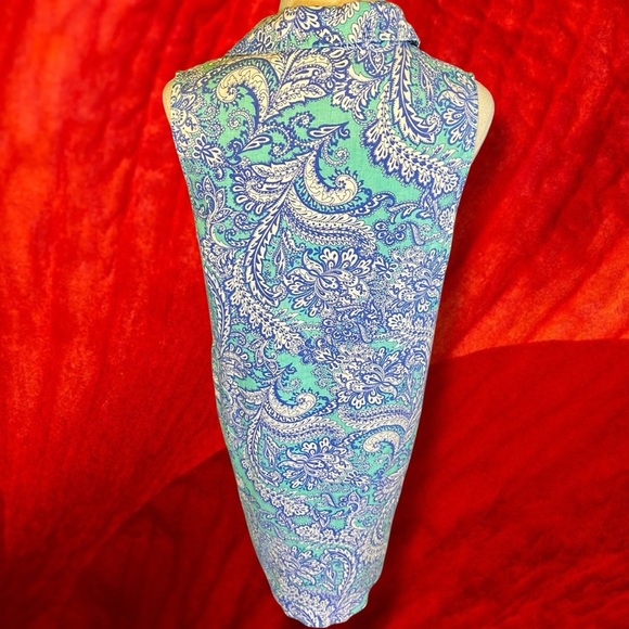 Cynthia Rowley 100% Linen Collared Sleeveless Pullover Dress in Mint Paisley 8 - Picture 8 of 12